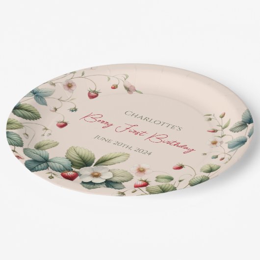 Roze Custom Berry Eerste Verjaardag Papieren Bordje (Gekanteld)