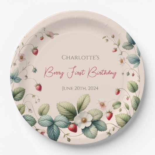 Roze Custom Berry Eerste Verjaardag Papieren Bordje (Voorkant)