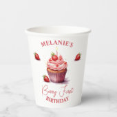 Roze Custom Berry Eerste Verjaardag Party Papieren Bekers (Voorkant)