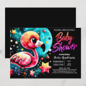 Roze Custom Flamingo Elegant Baby shower Kaart (Voorkant / Achterkant)