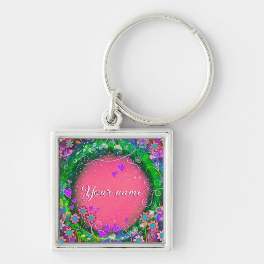  roze Custom Floral Inspirivity Sleutelhanger (Voorkant)