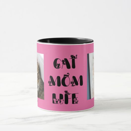 Roze Custom Foto Kat Moeder Leven Moederdag Mok (Midden)