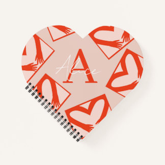 Roze Custom Girly Monogram Drip Heart Shaped Love Notitieboek