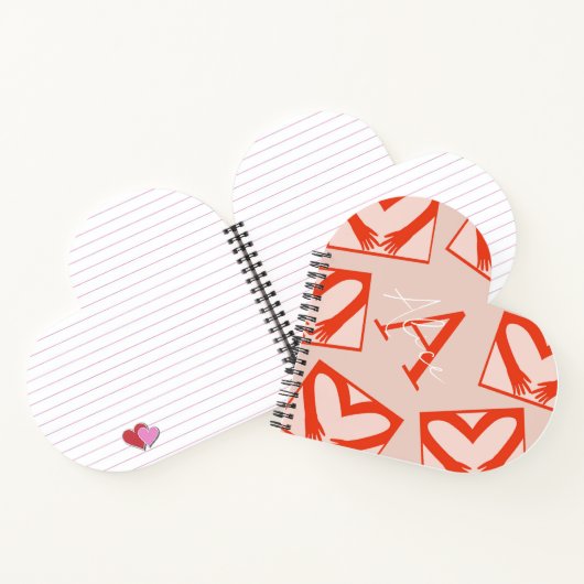 Roze Custom Girly Monogram Drip Heart Shaped Love Notitieboek (Binnen)