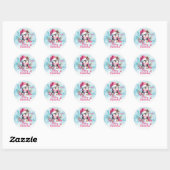 Roze Custom Jaar Schattigee Pinguïn Vrolijk Kerstf Ronde Sticker (Vel)