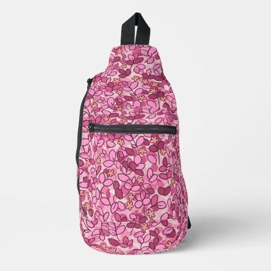 Roze Custom Leaf Cluster met Tiny Flowers Sling Bag (Voorkant)