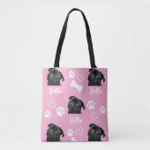 Roze Custom Love Paw Print Hondenliefhebber Pet Fo Tote Bag (Voorkant)