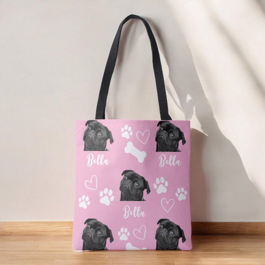 Roze Custom Love Paw Print Hondenliefhebber Pet Fo Tote Bag