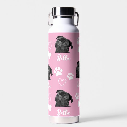 Roze Custom Love Paw Print Hondenliefhebber Pet Fo Waterfles (Voorkant)