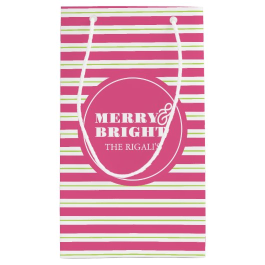 Roze Custom Merry & Bright Christmas Klein Cadeauzakje (Achterkant)