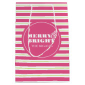 Roze Custom Merry & Bright Christmas Medium Cadeauzakje (Voorkant)