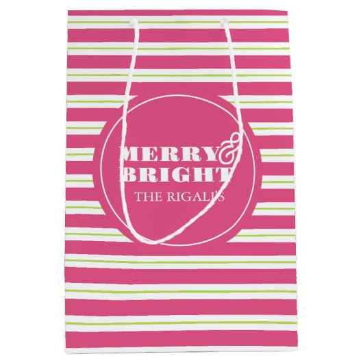 Roze Custom Merry & Bright Christmas Medium Cadeauzakje (Voorkant)