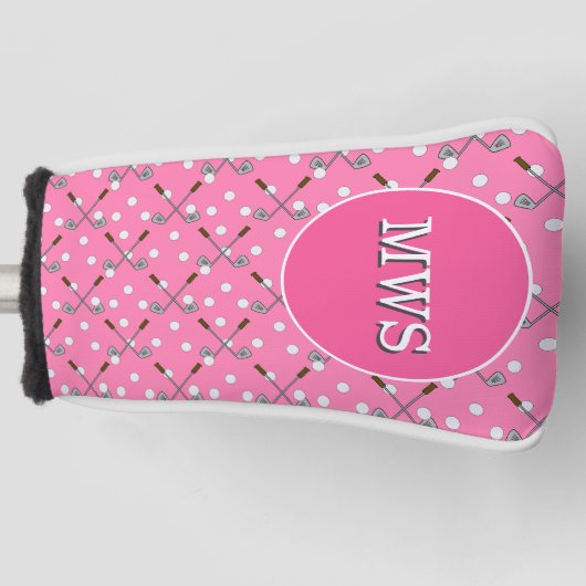 Roze Custom Monogram Golf Head Hoesje Golfheadcover (Voorkant)