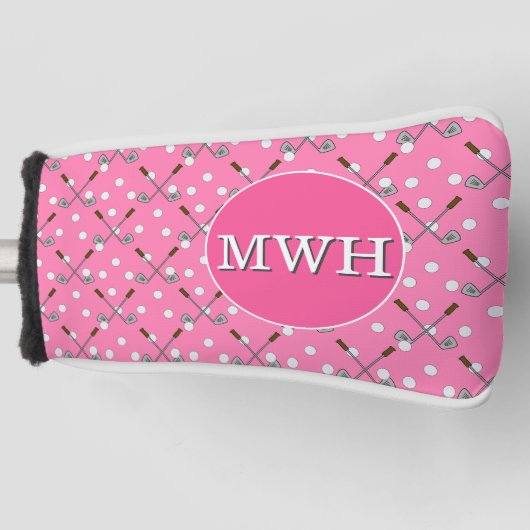 Roze Custom Monogram Putter Head Hoesje Golfheadcover (Voorkant)