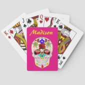 Roze Custom Name Sugar Skull Mexicaanse kunst Pokerkaarten (Achterkant)