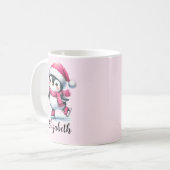 Roze Custom Schattige Schaatspinguïn Kerst Koffiemok (Voorkant links)