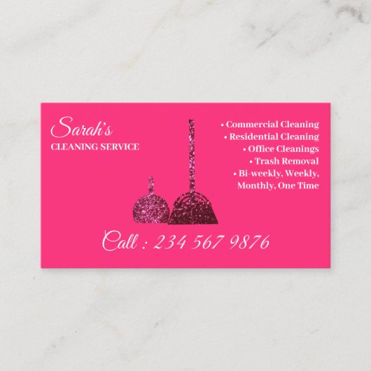 Roze Cute Bright Cleaning Service Janitorial Visitekaartje (Voorkant)