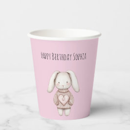 Roze Cute Bunny Roze Trui Hart Verjaardag Papieren Bekers
