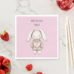 Roze Cute Bunny Roze Trui Hart Verjaardag Servet