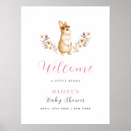 Roze Cute Bunny Wildflower Welkom Baby Shower Poster