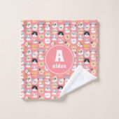 Roze Cute Cats Monogram Naam Bad Handdoek (Wasdoekje)