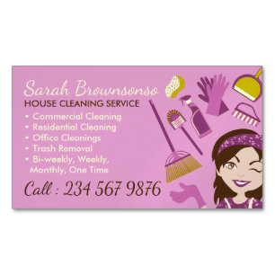 Roze Cute Cleaning Service Schoonmaakster ontwerp Magnetisch Visitekaartje