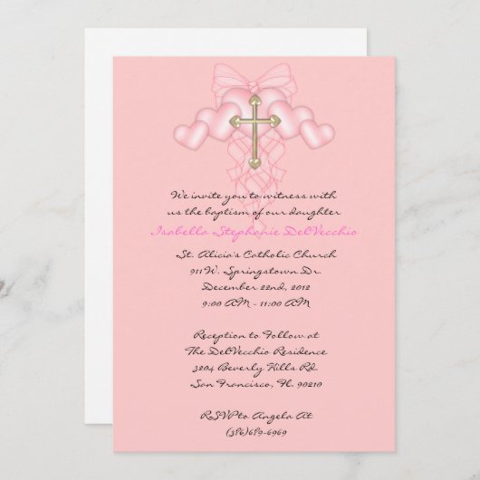 Roze CUTE Communauté/Baptisme Invite Kaart (Voorkant / Achterkant)