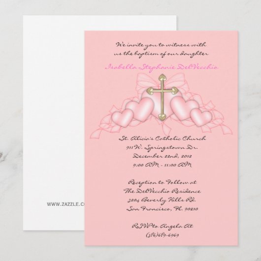 Roze CUTE Communauté/Baptisme Invite Kaart (Voorkant / Achterkant)