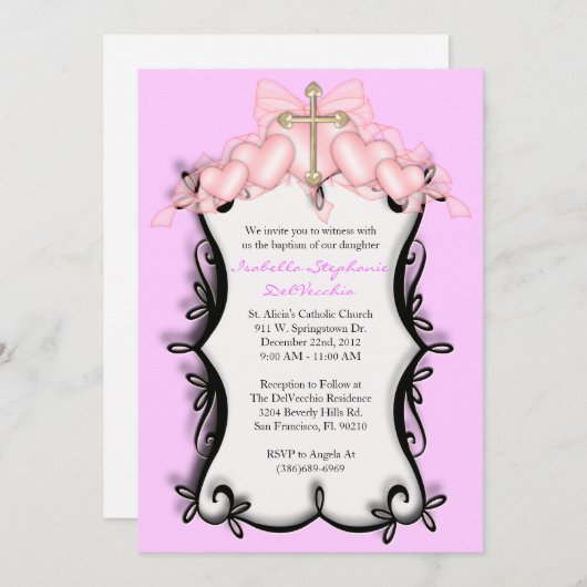 roze CUTE Communauteit/Baptisme Invite Kaart (Voorkant / Achterkant)