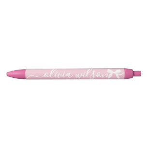 Roze Cute Coquette Strik Monogram Zwarte Inkt Pen