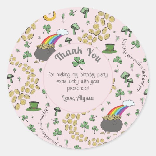 Roze, Cute & Curvy St. Patrick's Day Bedankt Ronde Sticker (Voorkant)