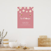 Roze Cute Daisy Bloei Baby Shower Welkom Bord  Poster (Keuken)