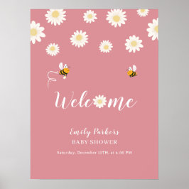 Roze Cute Daisy Bloei Baby Shower Welkom Bord  Poster