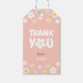 Roze Cute Daisy Script Dank je Verjaardags Favorie Cadeaulabel (Voorkant)