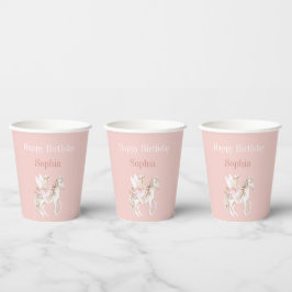 Roze Cute Feeënvleugels Jurk Eenhoorn Verjaardag Papieren Bekers