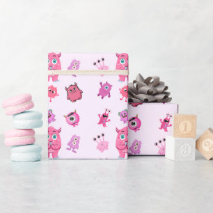 Roze Cute Fun Monster Verjaardagscadeauverpakking Cadeaupapier