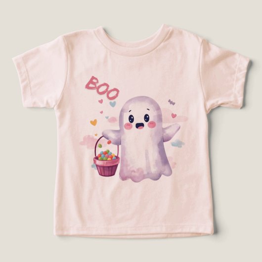 Roze Cute Geest Halloween Feest Pompoenveld (Design voorkant)
