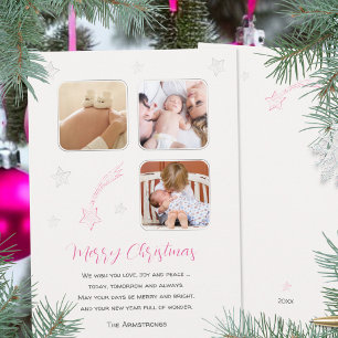 Roze Cute Getekende Ster Baby Eerste Kerstmis Feestdagenkaart