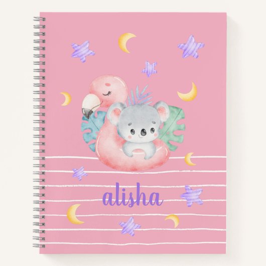 Roze Cute Gift voor kinderen Persoonlijke naam Notitieboek (Voorkant)