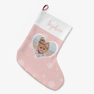 Roze Cute Hart, Sneeuwvlokken Kerst Aangepaste Fot Grote Kerstsok