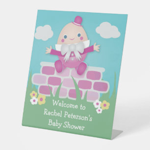 Roze Cute Humpty Dumpty Baby Shower Reclamebord Met Voetstuk