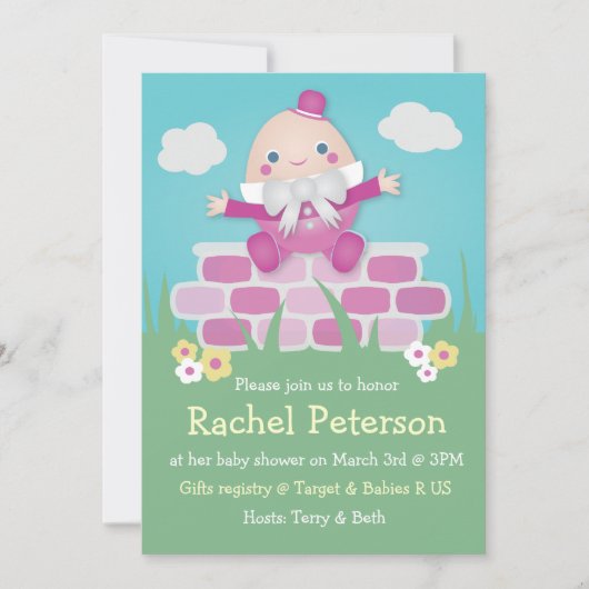 Roze Cute Humpty Dumpty Baby Shower Uitnodiging (Voorkant)