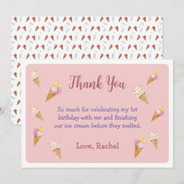 Roze Cute Ijsje Feest Meisje Verjaardag Bedankkaart