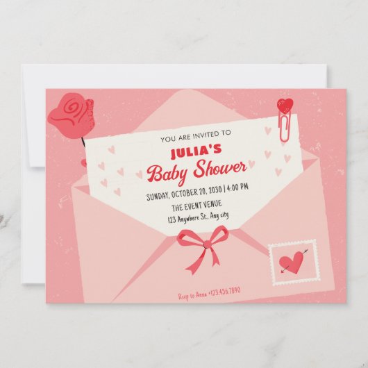 Roze cute lief brief babyshower kaart (Voorkant)