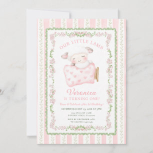 Roze Cute Little Lamb Eerste Verjaardag Meisje Blo Kaart