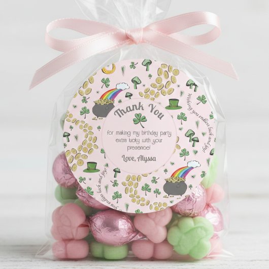 Roze, Cute & Mollig St. Patrick's Day Dank Je Wel Ronde Sticker