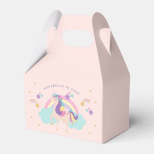 Roze | Cute Rainbow Unicorn, gepersonaliseerd Bedankdoosjes (Voorkant Zijde)