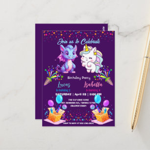 Roze Cute Regenboog Eenhoorn dinosauriërs 2e Verja Briefkaart