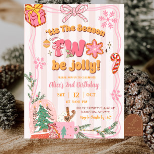 Roze Cute Retro Kerst Winter 2e Verjaardag Kaart