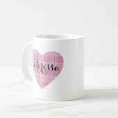 Roze Cute Tartan Hart Monogram Koffiemok (Voorkant links)